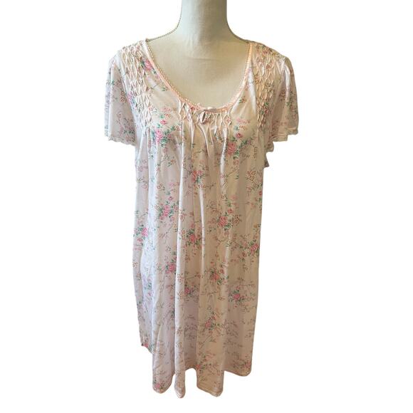 Miss Elaine Pink Floral Cap Sleeve Nightgown Plus Size 2X - Picture 2 of 8